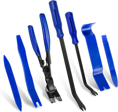 مجموعة أدوات إزالة القطع الأوتوماتيكية 7 قطع مع أداة فك بلاستيكية وأداة إزالة المشبك لإزالة لوحة جسم السيارة ومشابك باب لوحة القيادة، وتنجيد السيارات ومسامير تثبيت كماشة وأدوات إزالة in Kuwait