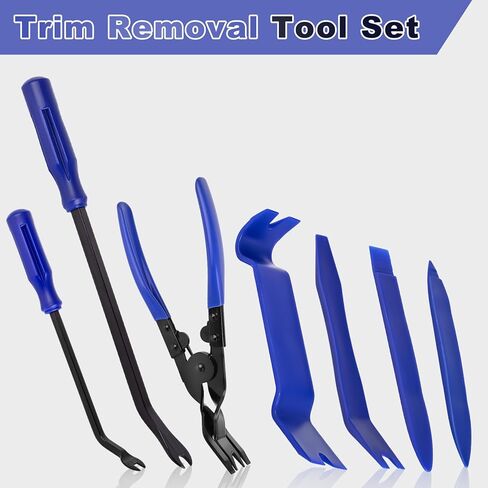 مجموعة أدوات إزالة القطع الأوتوماتيكية 7 قطع مع أداة فك بلاستيكية وأداة إزالة المشبك لإزالة لوحة جسم السيارة ومشابك باب لوحة القيادة، وتنجيد السيارات ومسامير تثبيت كماشة وأدوات إزالة in Kuwait