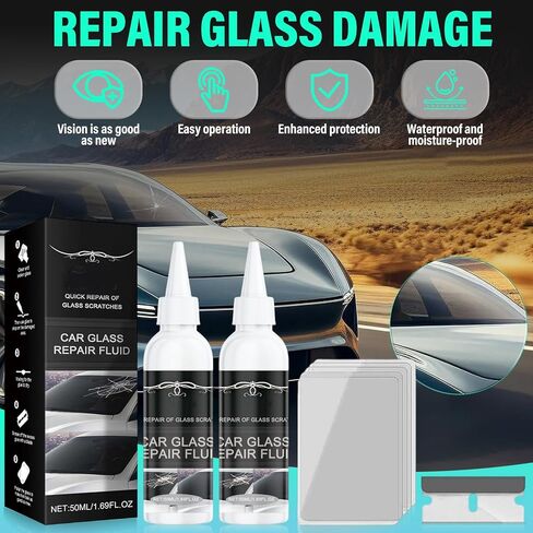 2Pcs Windshield Crack Repair Kit, 2026 New Car Windshield Cracks Gone Glass Repair Liquid Kit for Quick Fix Windshields, Windows, Mirrors, 50ml/1.69fl.oz in Kuwait