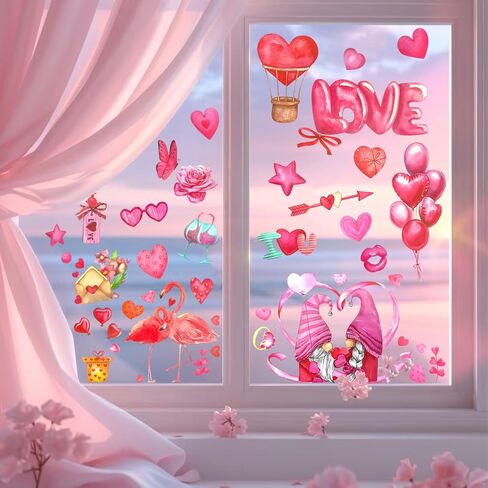 9 ورقات ديكور لعيد الحب، ملصقات نافذة لعيد الحب، ملصق كهروستاتيكي مزدوج الجوانب قابل لإعادة الاستخدام لديكورات نافذة عيد الحب in Kuwait