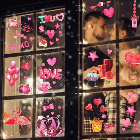 9 ورقات ديكور لعيد الحب، ملصقات نافذة لعيد الحب، ملصق كهروستاتيكي مزدوج الجوانب قابل لإعادة الاستخدام لديكورات نافذة عيد الحب in Kuwait