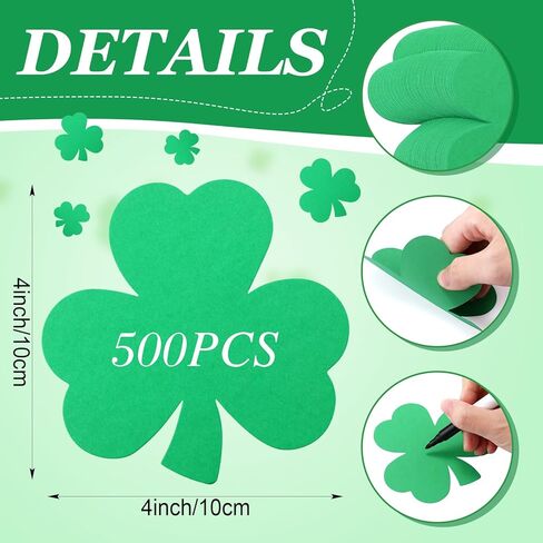 Ctosree 500 Pcs St. Patrick's Day Shamrock Cutouts Bulk 4 Inch Green Shamrocks Clover Cut Outs Shape Die Cuts for Irish Holiday Bulletin Border Craft Decoration in Saudi Arabia