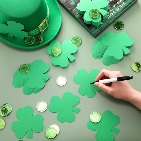 Ctosree 500 Pcs St. Patrick's Day Shamrock Cutouts Bulk 4 Inch Green Shamrocks Clover Cut Outs Shape Die Cuts for Irish Holiday Bulletin Border Craft Decoration in Saudi Arabia