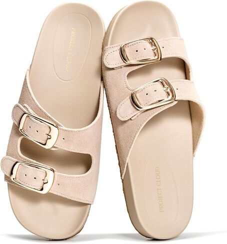 Project Cloud 100% Genuine Leather Womens Sandals Comfortable Plush & Soft Insole Sandals Women - Non-Slip Flat Sandals for Women 2026 - Lightweight Womens Slides (DAINTY) in Kuwait