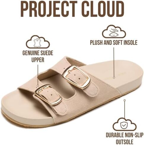 صنادل نسائية من Project Cloud 100% من الجلد الطبيعي، صنادل مريحة من القطيفة والناعمة للنساء - صنادل مسطحة مضادة للانزلاق للنساء 2026 - شرائح نسائية خفيفة الوزن (DAINTY) in Saudi Arabia