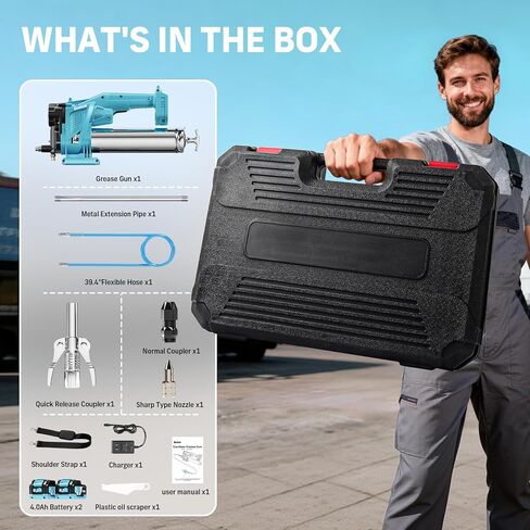 مجموعة مسدس الشحوم الكهربائية، أقصى ضغط 12000 رطل لكل بوصة مربعة، معدل تدفق 5.3 أونصة/الدقيقة، بطارية مسدس الشحوم اللاسلكي شديدة التحمل تعمل بصمام نزيف الهواء، بطاريات 2X 4.0 أمبير، خرطوم مرن 39.4 بوصة، سماوي in Kuwait