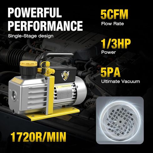 YELLOW JACKET Vacuum Pump 5 CFM, 110V, 1/3 HP, Single Stage Rotary Vane, A2L Sparkless Auto AC Vacuum Pump for R12, R22, R134a, R410a, R502, R32,R1234yf Systems, HVAC/AC Repair, Includes Oil Bottle in Saudi Arabia