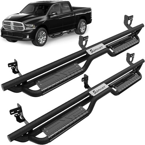 Sanooer 6-Inch Running Boards Compatible with 2009-2018 Dodge Ram 1500 Crew Cab (Including 2019-2024 Classic) 10-26 Ram 2500 3500, Carbon Steel Two Stairs Design Side Steps Nerf Bars (Silver Steps) in Saudi Arabia
