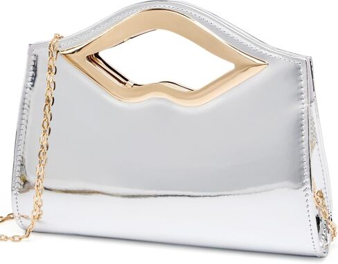 كلاتش جورينا من الجلد اللامع للنساء بمقبض على شكل شفاه وسلسلة قابلة للفصل، مثالية لحفلات الزفاف والحفلات الراقصة in Kuwait