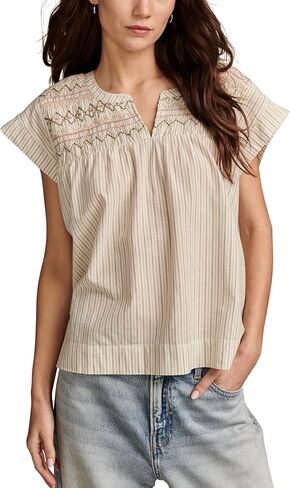 Lucky Brand Women's Women's Short Sleeve Striped Smocked Blouse in Saudi Arabia