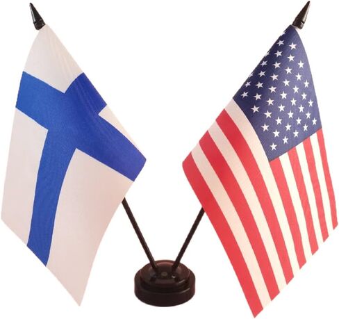 American & Finland Desk Flag Set, Finnish US Table Flag, Table Flags Twin Pin and Base, 8 x 5 Inches USA& Finland Deluxe Desk Flag Set - Miniature USA & Finland Desktop Flag in Saudi Arabia