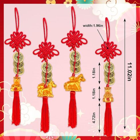 8 Strings Chinese New Year Lucky Coins Charms Chinese Feng Shui Coins 2026 Horse New Year Fortune Coins I-Ching Coins with Tassel Chinese Knot for Wealth Success Good Luck Hanging Decorations in Saudi Arabia