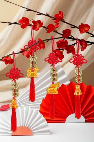8 Strings Chinese New Year Lucky Coins Charms Chinese Feng Shui Coins 2026 Horse New Year Fortune Coins I-Ching Coins with Tassel Chinese Knot for Wealth Success Good Luck Hanging Decorations in Saudi Arabia