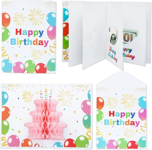 6 Slots 3D Happy Birthday Gift Card Booklet with Envelopes 3D Honeycomb Birthday Money Holder for Cash Gifts Surprise Money Card Sleeves Book Money Gift Ideas for Teacher Employee Friends (Colorful) in Saudi Arabia