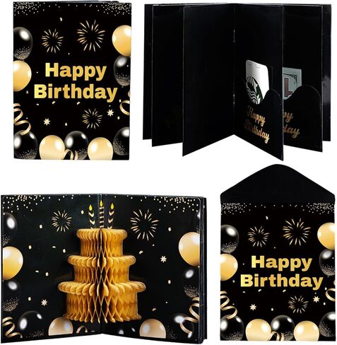 6 فتحات 3D كتيب بطاقة هدية عيد ميلاد سعيد مع مغلفات حامل نقود عيد ميلاد ثلاثي الأبعاد على شكل قرص العسل للهدايا النقدية وأكمام بطاقات المال المفاجئة وأفكار هدايا المال لأصدقاء المعلمين والموظفين (ملون) in Kuwait