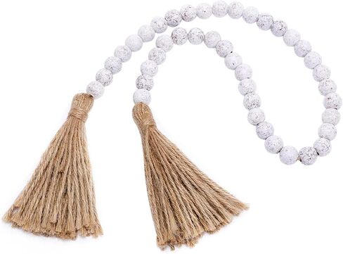 Cabilock Wood Bead Garland with Tassels, 33.5 Inch Farmhouse Beads Rustic Country Decor, Prayer Chic Boho Wall Hanging Decor for Bookshelf Mantle Coffee Table in Saudi Arabia