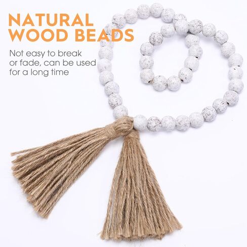Cabilock Wood Bead Garland with Tassels, 33.5 Inch Farmhouse Beads Rustic Country Decor, Prayer Chic Boho Wall Hanging Decor for Bookshelf Mantle Coffee Table in Saudi Arabia