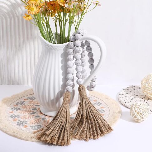 Cabilock Wood Bead Garland with Tassels, 33.5 Inch Farmhouse Beads Rustic Country Decor, Prayer Chic Boho Wall Hanging Decor for Bookshelf Mantle Coffee Table in Saudi Arabia