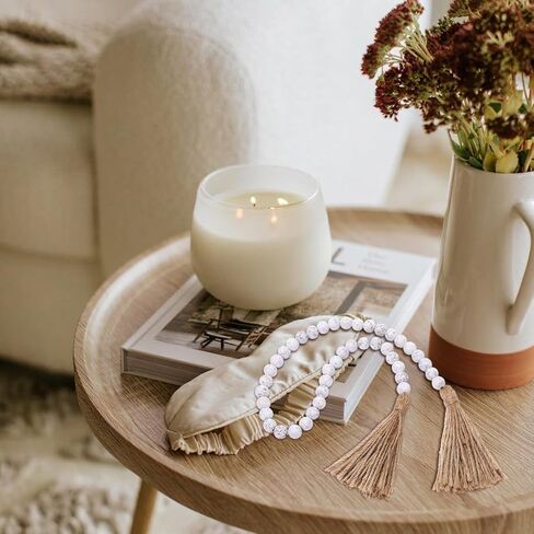 Cabilock Wood Bead Garland with Tassels, 33.5 Inch Farmhouse Beads Rustic Country Decor, Prayer Chic Boho Wall Hanging Decor for Bookshelf Mantle Coffee Table in Saudi Arabia