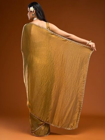 BackBox Trending Gold Two-Tone Fandy Silk Saree with Designer Border – Viral Insta Tiktok Party Wear Sari in Saudi Arabia