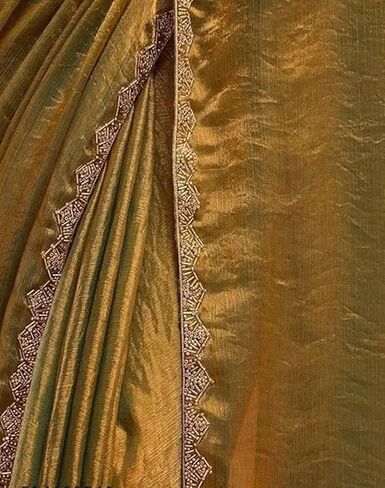 BackBox Trending Gold Two-Tone Fandy Silk Saree with Designer Border – Viral Insta Tiktok Party Wear Sari in Saudi Arabia