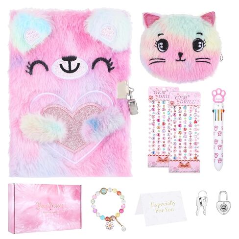 Diary for Girls with Lock and Keys, Cute Cat Notebook Secret Pink Diary Journals with Multicolored Pen Stickers Purse Bracelet, Birthday Gift Cat Themed Gifts for 6 7 8 Year Old Girl Writing Journal in Saudi Arabia