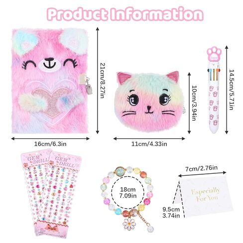 Diary for Girls with Lock and Keys, Cute Cat Notebook Secret Pink Diary Journals with Multicolored Pen Stickers Purse Bracelet, Birthday Gift Cat Themed Gifts for 6 7 8 Year Old Girl Writing Journal in Saudi Arabia