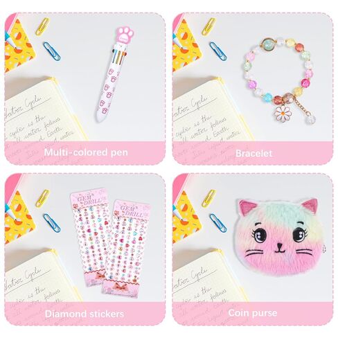 Diary for Girls with Lock and Keys, Cute Cat Notebook Secret Pink Diary Journals with Multicolored Pen Stickers Purse Bracelet, Birthday Gift Cat Themed Gifts for 6 7 8 Year Old Girl Writing Journal in Saudi Arabia