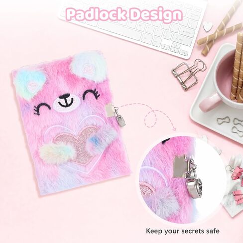 Diary for Girls with Lock and Keys, Cute Cat Notebook Secret Pink Diary Journals with Multicolored Pen Stickers Purse Bracelet, Birthday Gift Cat Themed Gifts for 6 7 8 Year Old Girl Writing Journal in Saudi Arabia