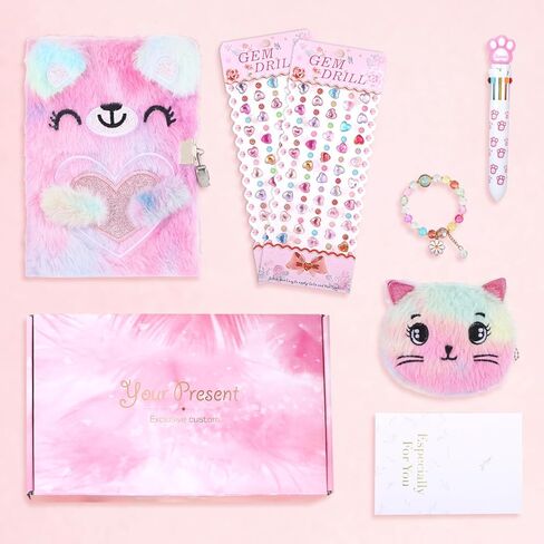 Diary for Girls with Lock and Keys, Cute Cat Notebook Secret Pink Diary Journals with Multicolored Pen Stickers Purse Bracelet, Birthday Gift Cat Themed Gifts for 6 7 8 Year Old Girl Writing Journal in Saudi Arabia