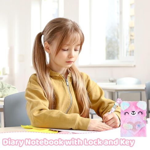 Diary for Girls with Lock and Keys, Cute Cat Notebook Secret Pink Diary Journals with Multicolored Pen Stickers Purse Bracelet, Birthday Gift Cat Themed Gifts for 6 7 8 Year Old Girl Writing Journal in Saudi Arabia
