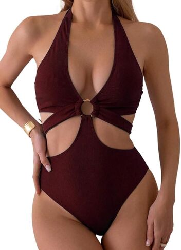 Sexy Backless Halter Neck Monokini Swimsuit Women - Full Cup Cutout One-Piece Bathing Suit for Summer Beach Vacation in Saudi Arabia