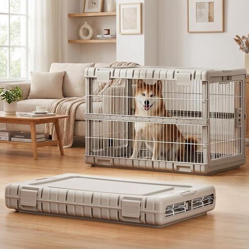 Foldable Dog Crate for Medium Dogs - 28" L Collapsible Dog Kennel No Tools Required with 4 Sides Steel Cage for Dogs Indoor, Portable Carrier with 2 Smooth Wheels for Travel in Saudi Arabia
