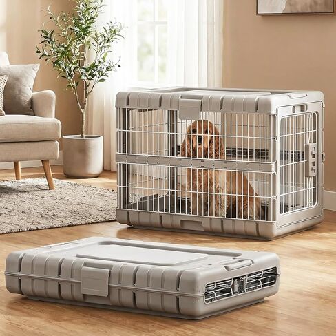 Foldable Dog Crate for Medium Dogs - 28" L Collapsible Dog Kennel No Tools Required with 4 Sides Steel Cage for Dogs Indoor, Portable Carrier with 2 Smooth Wheels for Travel in Kuwait