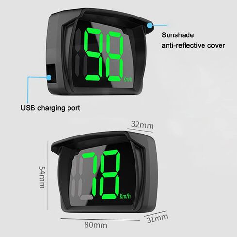 عداد السرعة الرقمي Shkalacar GPS Car HUD، عداد سرعة MPH مع شاشة LED كبيرة الحجم، ملحقات السيارة مع محول شحن السيارة، تشغيل التوصيل لسيارة شاحنة محرك SUV عربة الغولف جميع المركبات in Kuwait
