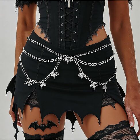 Cross Stars Bats Silver Choker Waist Chains Set for Women: 2 Pcs Belly Body Chain Fashion Stomach Belt, Y2k Punk Goth Necklace, Grunge Gothic Accessories in Saudi Arabia