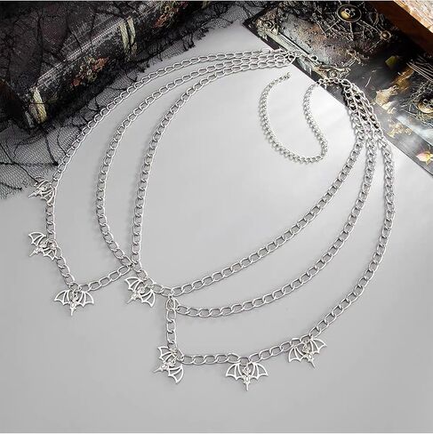 Cross Stars Bats Silver Choker Waist Chains Set for Women: 2 Pcs Belly Body Chain Fashion Stomach Belt, Y2k Punk Goth Necklace, Grunge Gothic Accessories in Saudi Arabia