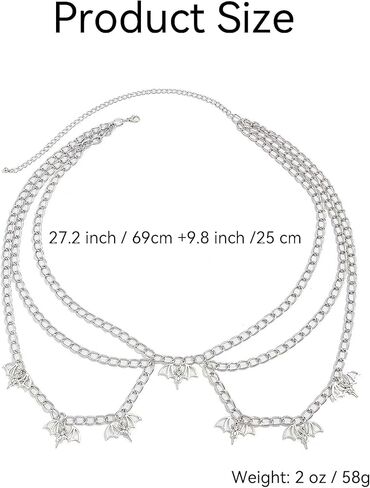 Cross Stars Bats Silver Choker Waist Chains Set for Women: 2 Pcs Belly Body Chain Fashion Stomach Belt, Y2k Punk Goth Necklace, Grunge Gothic Accessories in Saudi Arabia