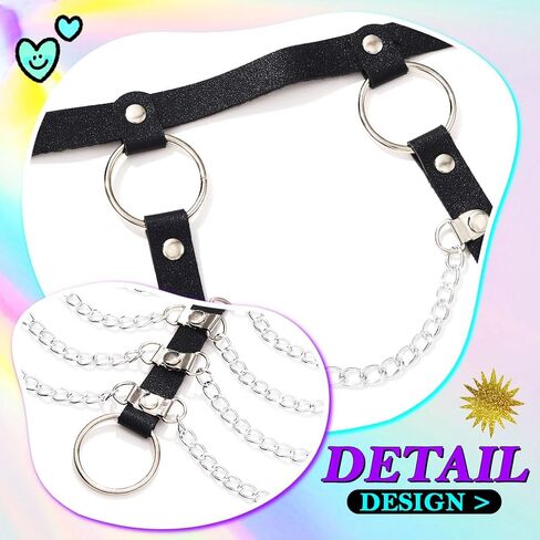 REETAN Leather Chest Harness Chain Black Gothic Fashion Rave Body Accessories for Women in Saudi Arabia