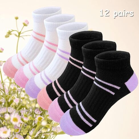Bemeol Ankle Socks Girl 12 Pairs Girls Socks Low Cut Ankle Athletic Cotton Sports Sock for Little Big Kids in Saudi Arabia