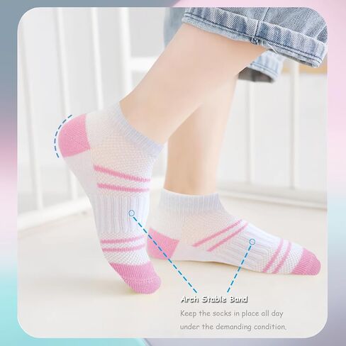 Bemeol Ankle Socks Girl 12 Pairs Girls Socks Low Cut Ankle Athletic Cotton Sports Sock for Little Big Kids in Saudi Arabia