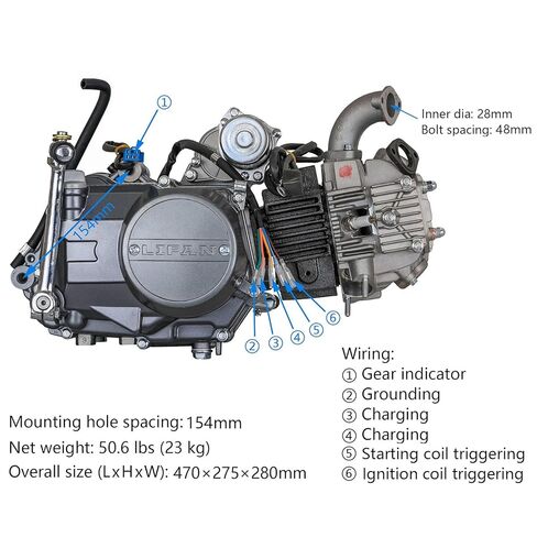 Lifan 125cc Semi Auto Engine Motor Kit 12V System, Wiring, Kick/Electric Start for ATV Dirt Pit Bike ATC70 CT110 CRF50 CT90 CT70 Taotao 125 SSR Apollo RFZ125 Z50 Trail Bike in Saudi Arabia