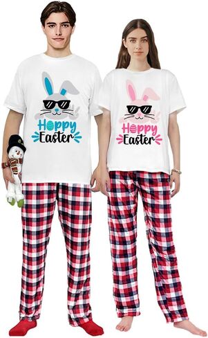 Happy Easter Day Matching Pajamas Set For Women Or Men Short Sleepwear Sets in Saudi Arabia
