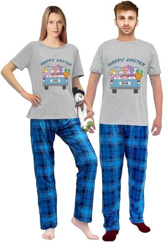 Happy Easter Day Matching Pajamas Set For Women Or Men Short Sleepwear Sets in Saudi Arabia