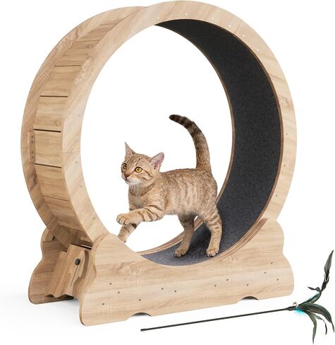 Cat Exercise Wheel, 43.3 inch Cat Wheel for Indoor Cats with Carpeted Runway, XL Treadmill with Removable Carpet and Teaser, for Running Walking Training (Black) in Saudi Arabia