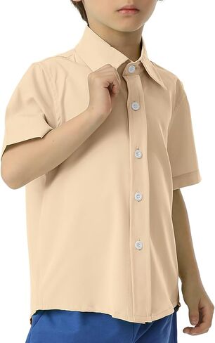 Phedrew Boys Short Sleeve Dress Shirt Lightweight Cooling Button Down Shirts Summer School Uniform Shirts for Kids in Saudi Arabia