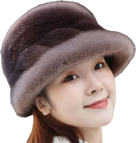 Women's Fur Hat Mink Fur Earmuffs Bucket Hat Fashionable Warm Hat in Saudi Arabia