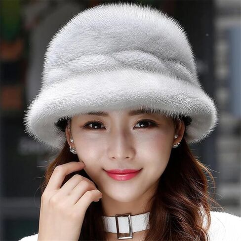 Women's Fur Hat Mink Fur Earmuffs Bucket Hat Fashionable Warm Hat in Saudi Arabia
