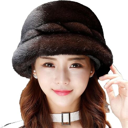 Women's Fur Hat Mink Fur Earmuffs Bucket Hat Fashionable Warm Hat in Saudi Arabia