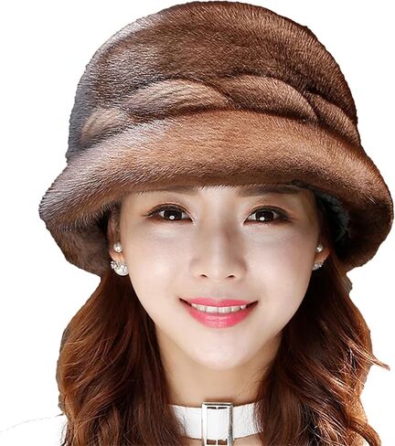 Women's Fur Hat Mink Fur Earmuffs Bucket Hat Fashionable Warm Hat in Saudi Arabia